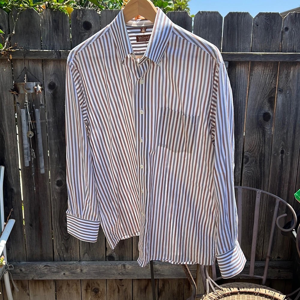 Michael Michael Kors 100% cotton large shirt 16 32/33 brown/grey/white stripes